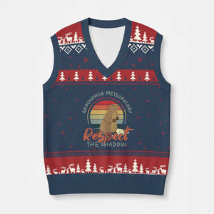 Funny Groundhog Day V-Neck Knit Sweater Vest Groundhog Meteorology Respect The Shadow Vintage Retro TS11 Navy Red Print Your Wear