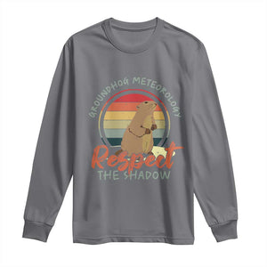 Funny Groundhog Day Long Sleeve Shirt Groundhog Meteorology Respect The Shadow Vintage Retro TS11 Charcoal Print Your Wear