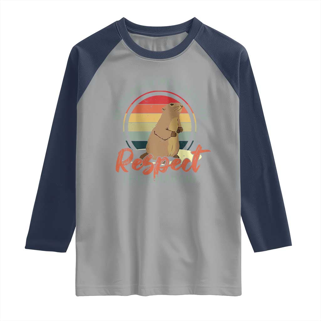 Funny Groundhog Day Raglan Shirt Groundhog Meteorology Respect The Shadow Vintage Retro TS11 Sport Gray Navy Print Your Wear