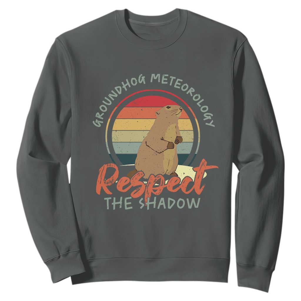 Funny Groundhog Day Sweatshirt Groundhog Meteorology Respect The Shadow Vintage Retro TS11 Dark Heather Print Your Wear