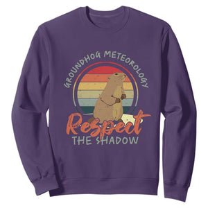 Funny Groundhog Day Sweatshirt Groundhog Meteorology Respect The Shadow Vintage Retro TS11 Purple Print Your Wear