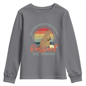 Funny Groundhog Day Youth Sweatshirt Groundhog Meteorology Respect The Shadow Vintage Retro TS11 Charcoal Print Your Wear