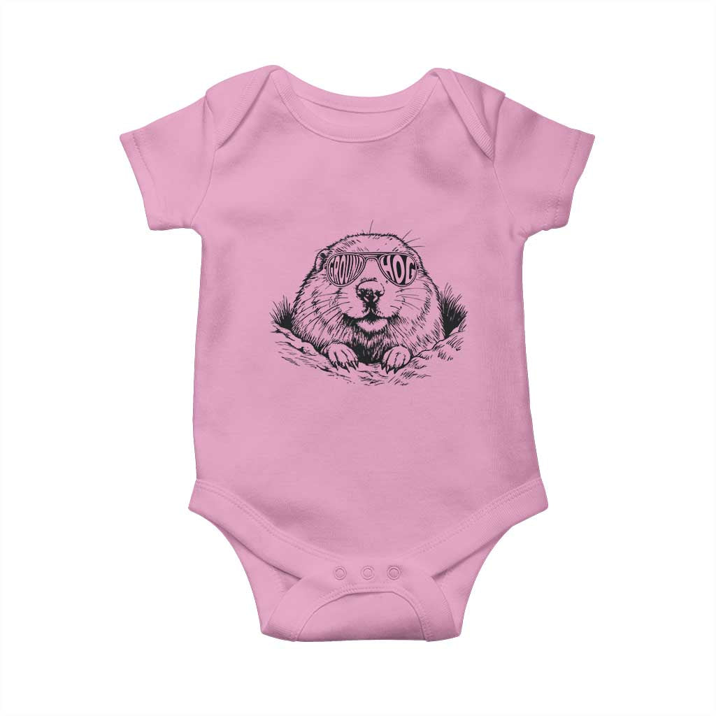 Funny Groundhog Face Woodchuck Sunglassess Baby Onesie TS11 Light Pink Print Your Wear