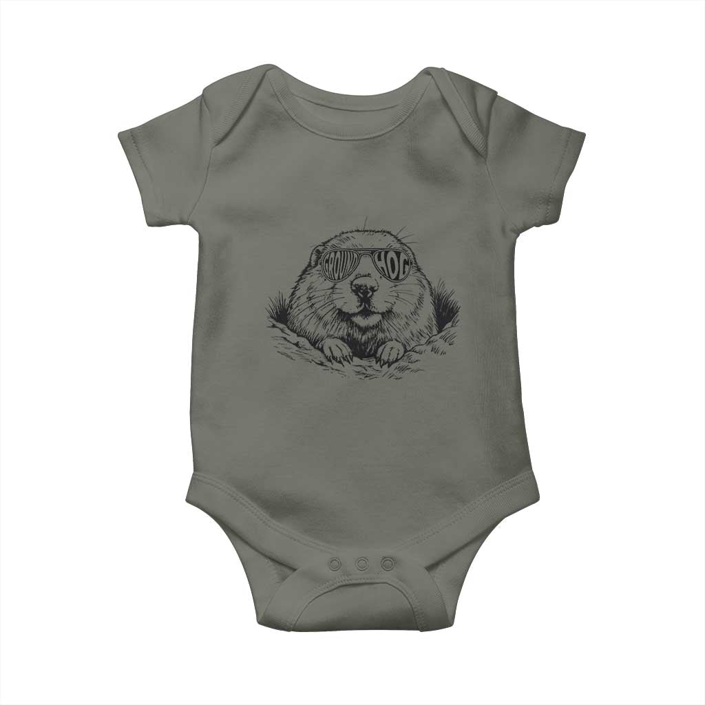 Funny Groundhog Face Woodchuck Sunglassess Baby Onesie TS11 Military Green Print Your Wear