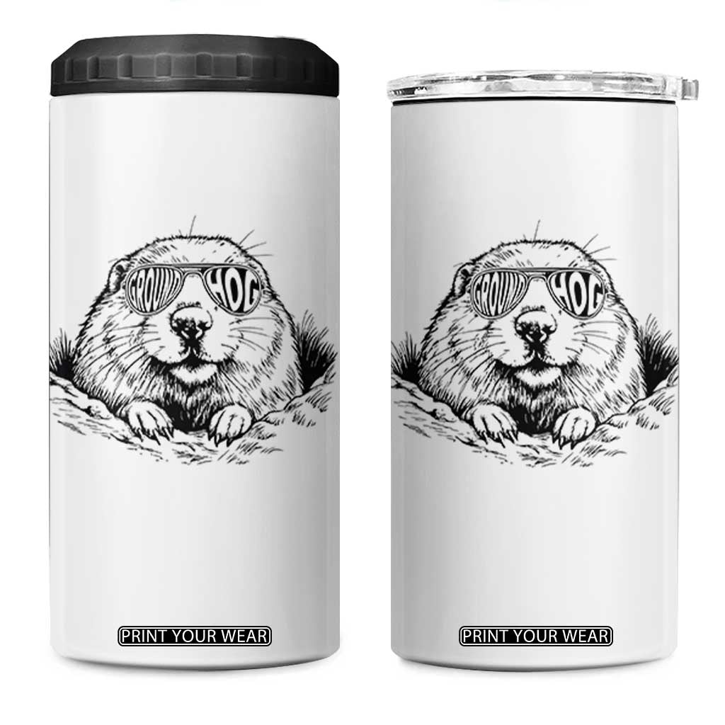 Funny Groundhog Face Woodchuck Sunglassess 4 in 1 Can Cooler Tumbler TS11 One Size: 16 oz White Print Your Wear