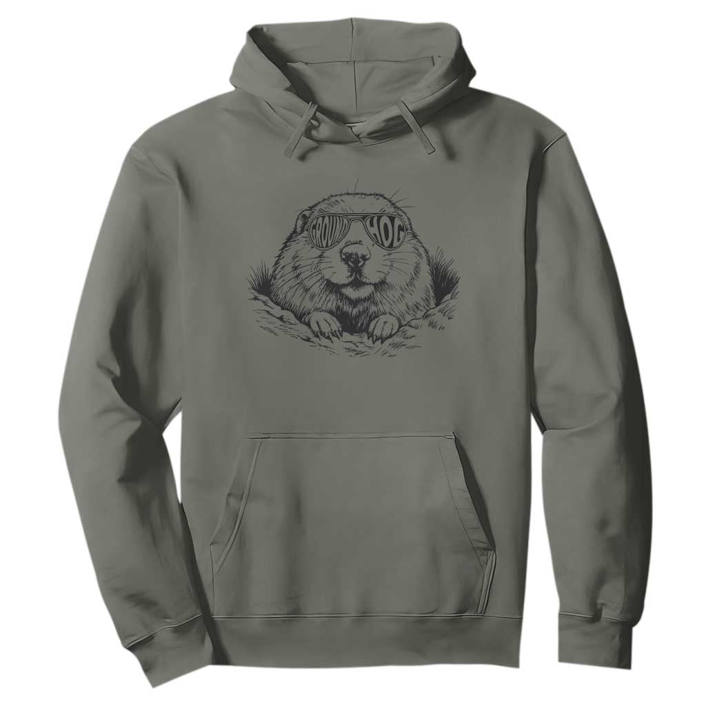 Funny Groundhog Face Woodchuck Sunglassess Hoodie TS11 Military Green Print Your Wear