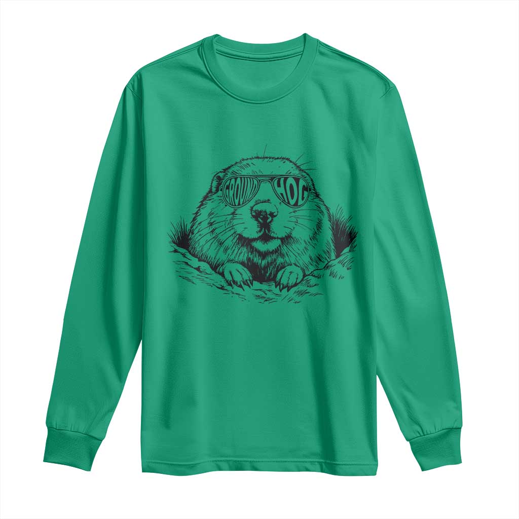 Funny Groundhog Face Woodchuck Sunglassess Long Sleeve Shirt TS11 Irish Green Print Your Wear