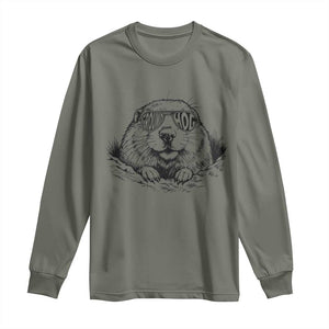 Funny Groundhog Face Woodchuck Sunglassess Long Sleeve Shirt TS11 Military Green Print Your Wear