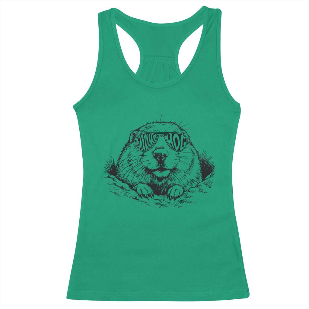 Funny Groundhog Face Woodchuck Sunglassess Racerback Tank Top TS11 Irish Green Print Your Wear