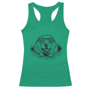 Funny Groundhog Face Woodchuck Sunglassess Racerback Tank Top TS11 Irish Green Print Your Wear