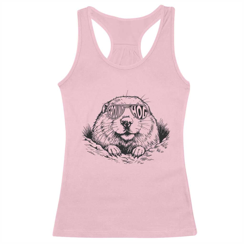 Funny Groundhog Face Woodchuck Sunglassess Racerback Tank Top TS11 Light Pink Print Your Wear