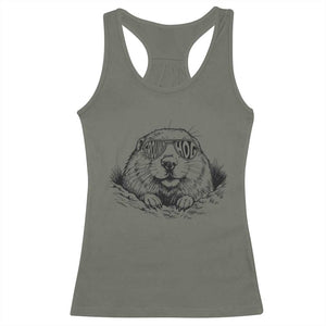 Funny Groundhog Face Woodchuck Sunglassess Racerback Tank Top TS11 Military Green Print Your Wear