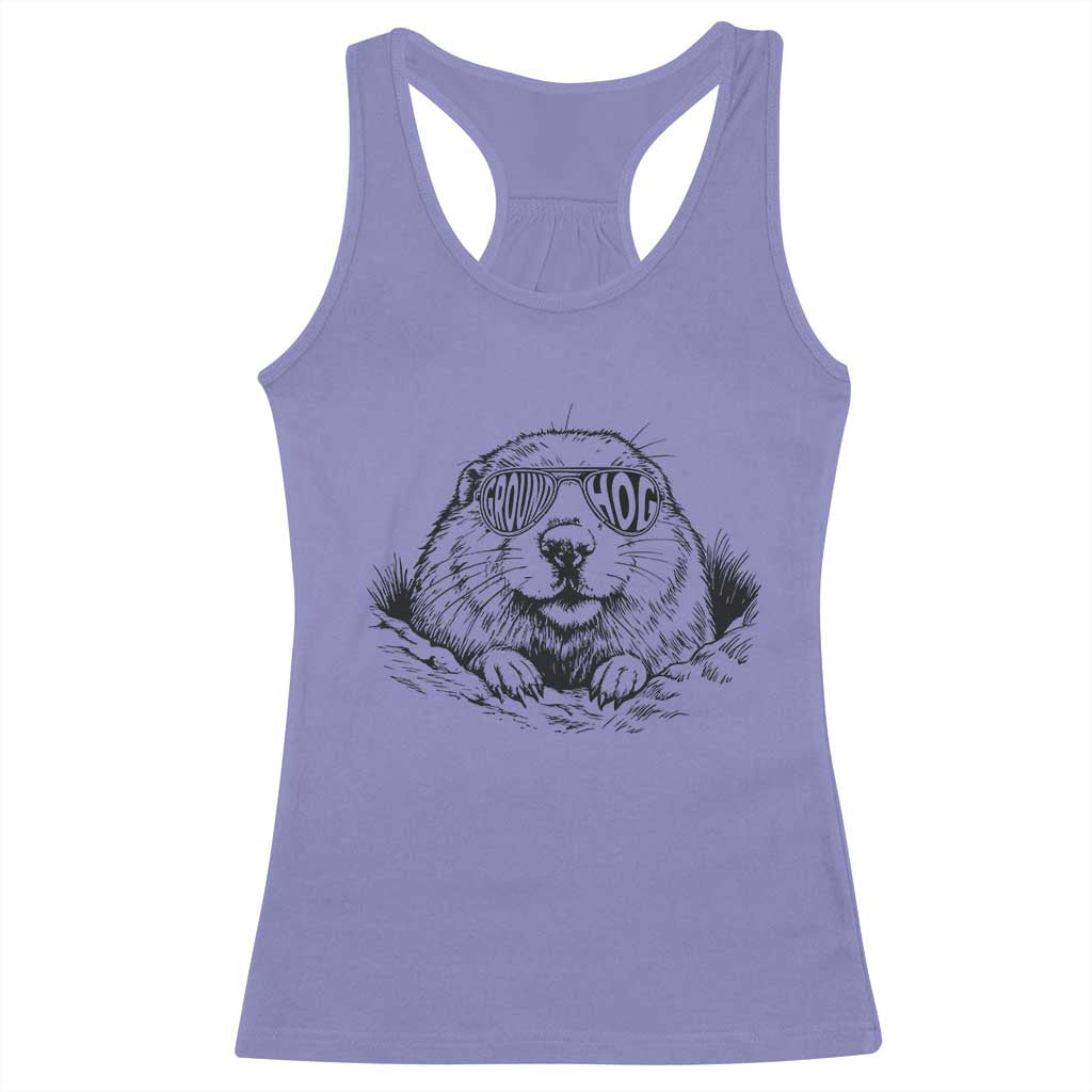 Funny Groundhog Face Woodchuck Sunglassess Racerback Tank Top TS11 Violet Print Your Wear