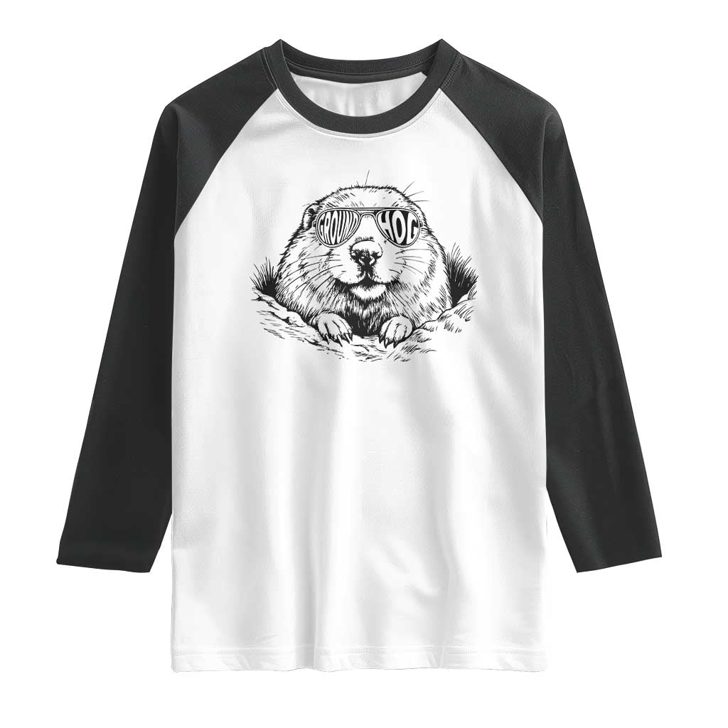 Funny Groundhog Face Woodchuck Sunglassess Raglan Shirt TS11 White Black Print Your Wear