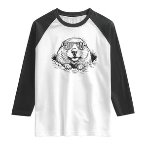 Funny Groundhog Face Woodchuck Sunglassess Raglan Shirt TS11 White Black Print Your Wear