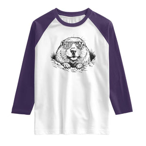 Funny Groundhog Face Woodchuck Sunglassess Raglan Shirt TS11 White Purple Print Your Wear