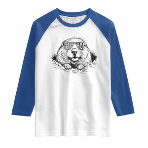Funny Groundhog Face Woodchuck Sunglassess Raglan Shirt TS11 White Royal Print Your Wear