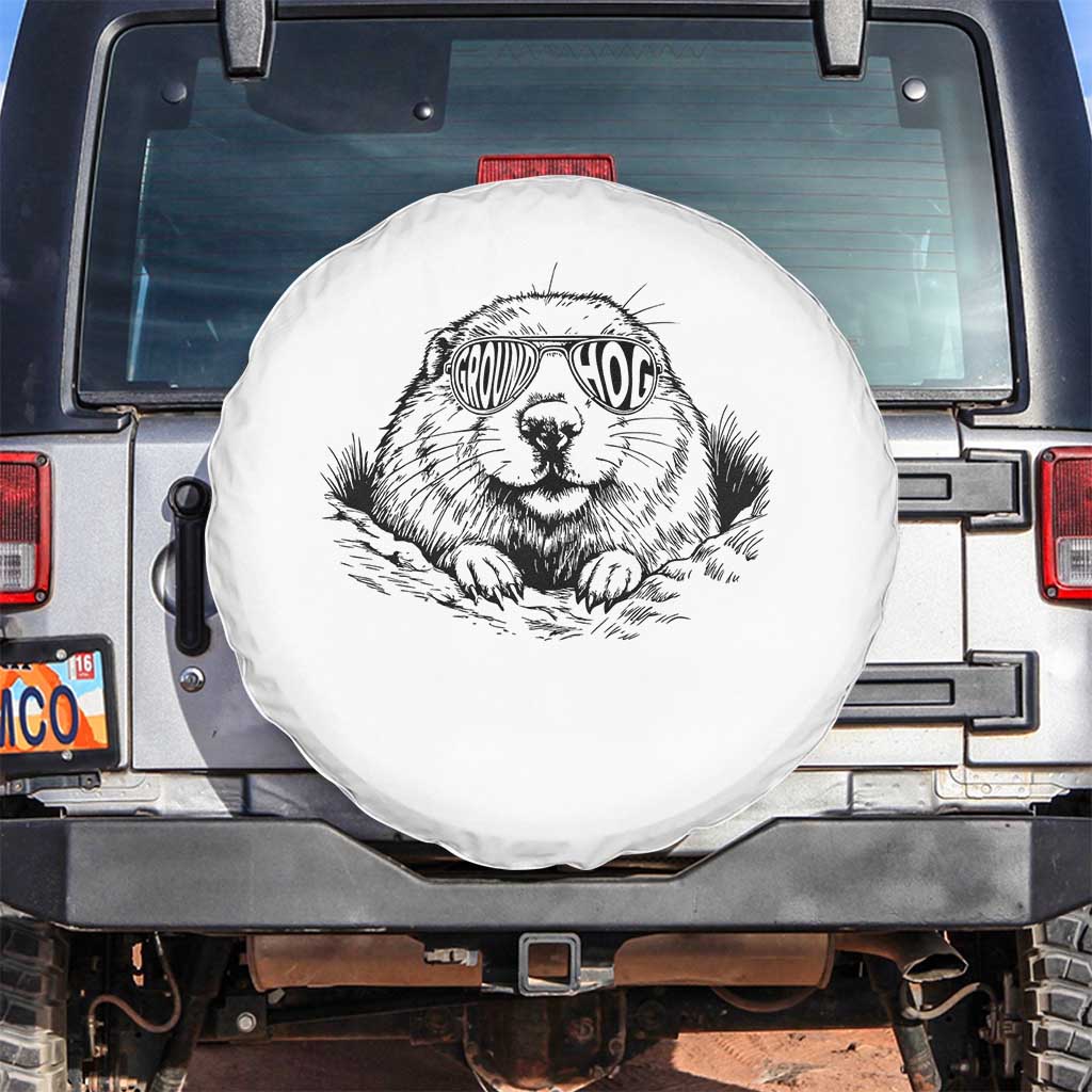 Funny Groundhog Face Woodchuck Sunglassess Spare Tire Cover TS11 No hole White Print Your Wear