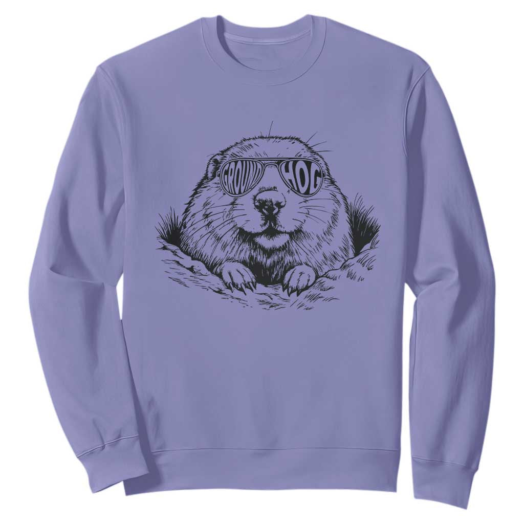 Funny Groundhog Face Woodchuck Sunglassess Sweatshirt TS11 Violet Print Your Wear