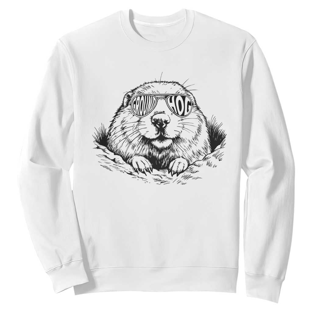 Funny Groundhog Face Woodchuck Sunglassess Sweatshirt TS11 White Print Your Wear