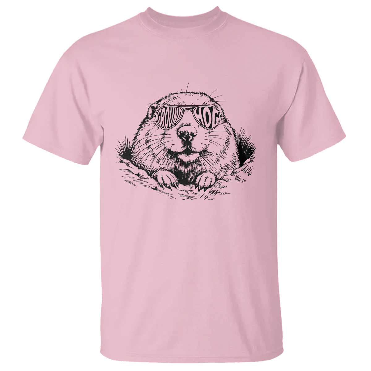 Funny Groundhog Face Woodchuck Sunglassess T Shirt TS11 Light Pink Print Your Wear
