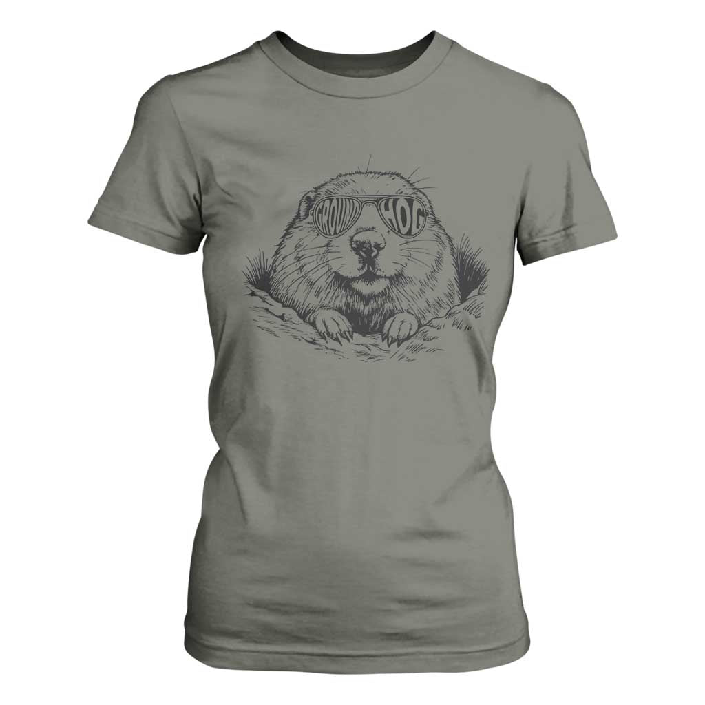 Funny Groundhog Face Woodchuck Sunglassess T Shirt For Women TS11 Military Green Print Your Wear