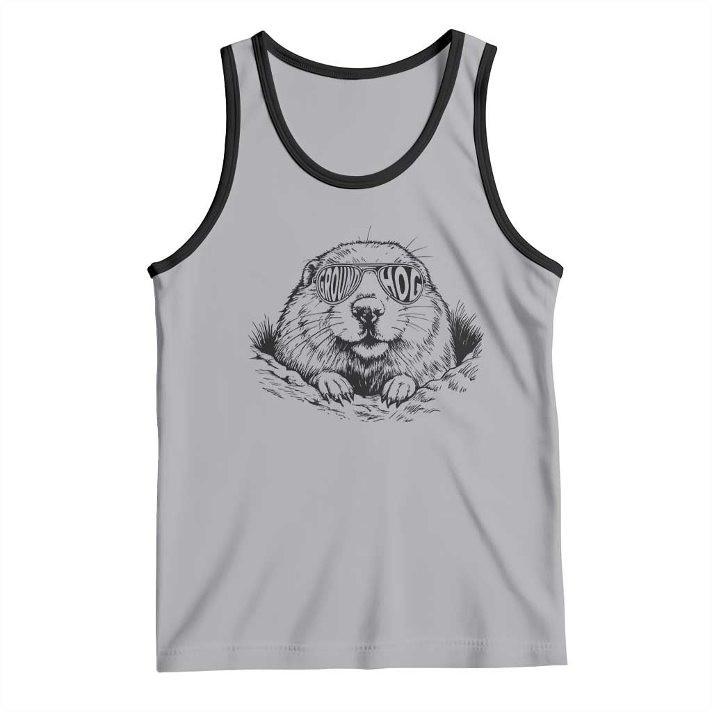 Funny Groundhog Face Woodchuck Sunglassess Tank Top TS11 Athletic Heather Black Print Your Wear