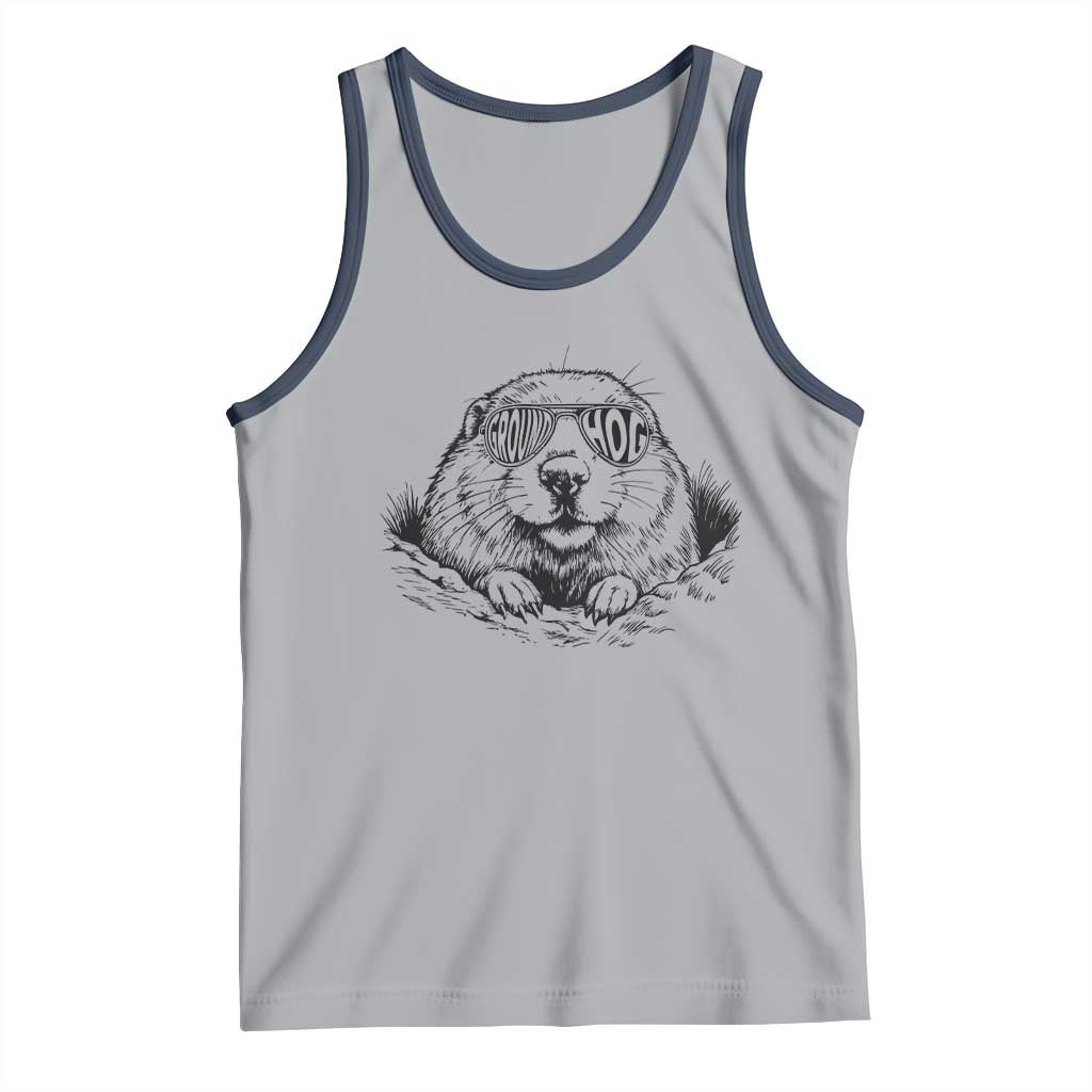 Funny Groundhog Face Woodchuck Sunglassess Tank Top TS11 Athletic Heather Navy Print Your Wear
