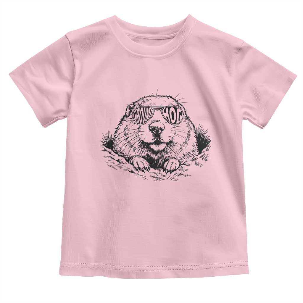 Funny Groundhog Face Woodchuck Sunglassess Toddler T Shirt TS11 Light Pink Print Your Wear