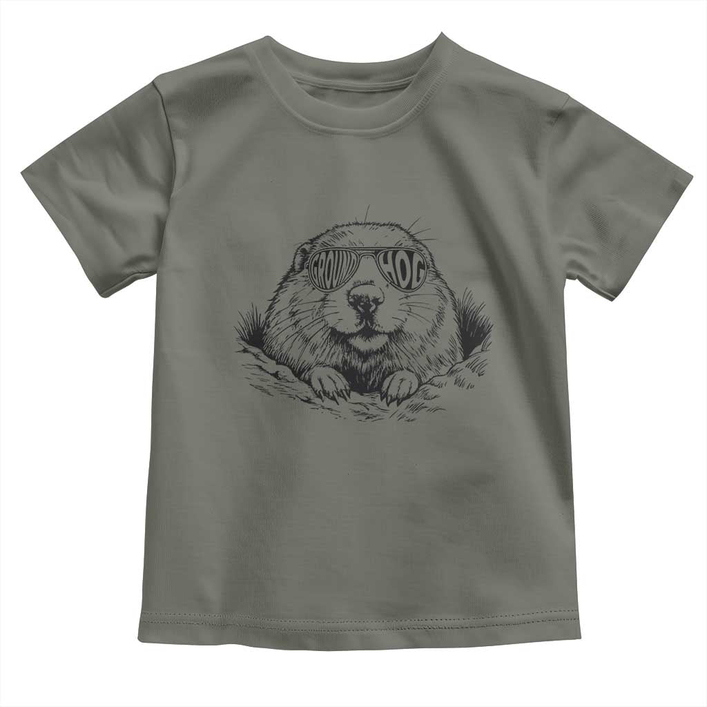 Funny Groundhog Face Woodchuck Sunglassess Toddler T Shirt TS11 Military Green Print Your Wear