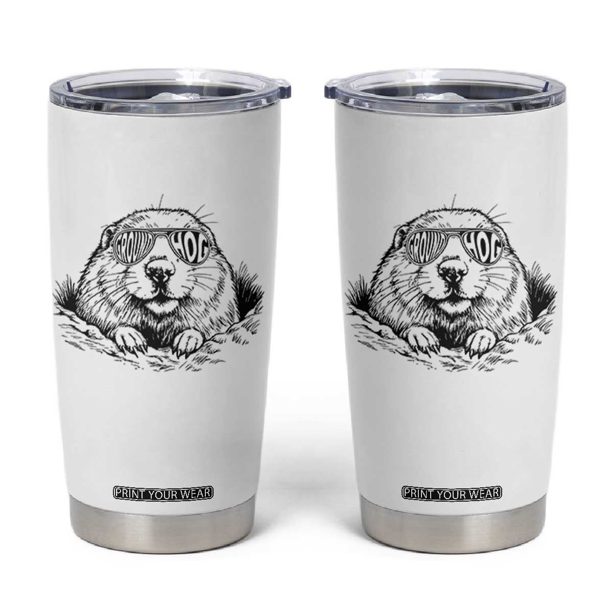 Funny Groundhog Face Woodchuck Sunglassess Tumbler Cup TS11 White Print Your Wear