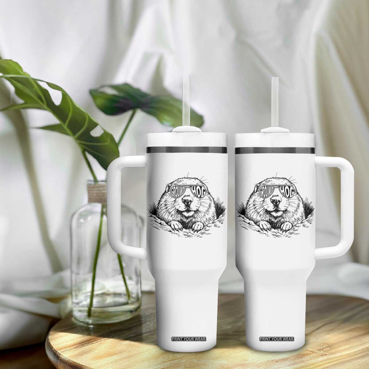 Funny Groundhog Face Woodchuck Sunglassess Tumbler With Handle TS11 Print Your Wear