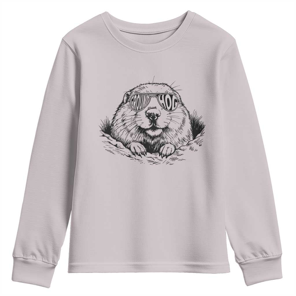 Funny Groundhog Face Woodchuck Sunglassess Youth Sweatshirt TS11 Ice Gray Print Your Wear