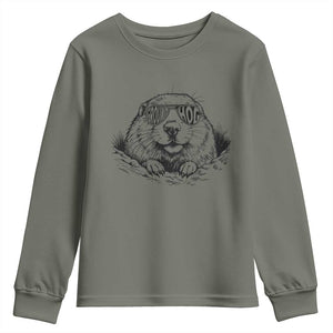 Funny Groundhog Face Woodchuck Sunglassess Youth Sweatshirt TS11 Military Green Print Your Wear