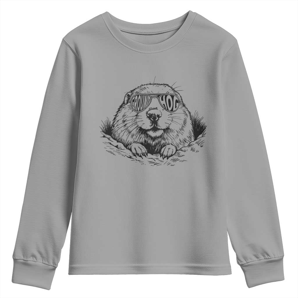Funny Groundhog Face Woodchuck Sunglassess Youth Sweatshirt TS11 Sport Gray Print Your Wear