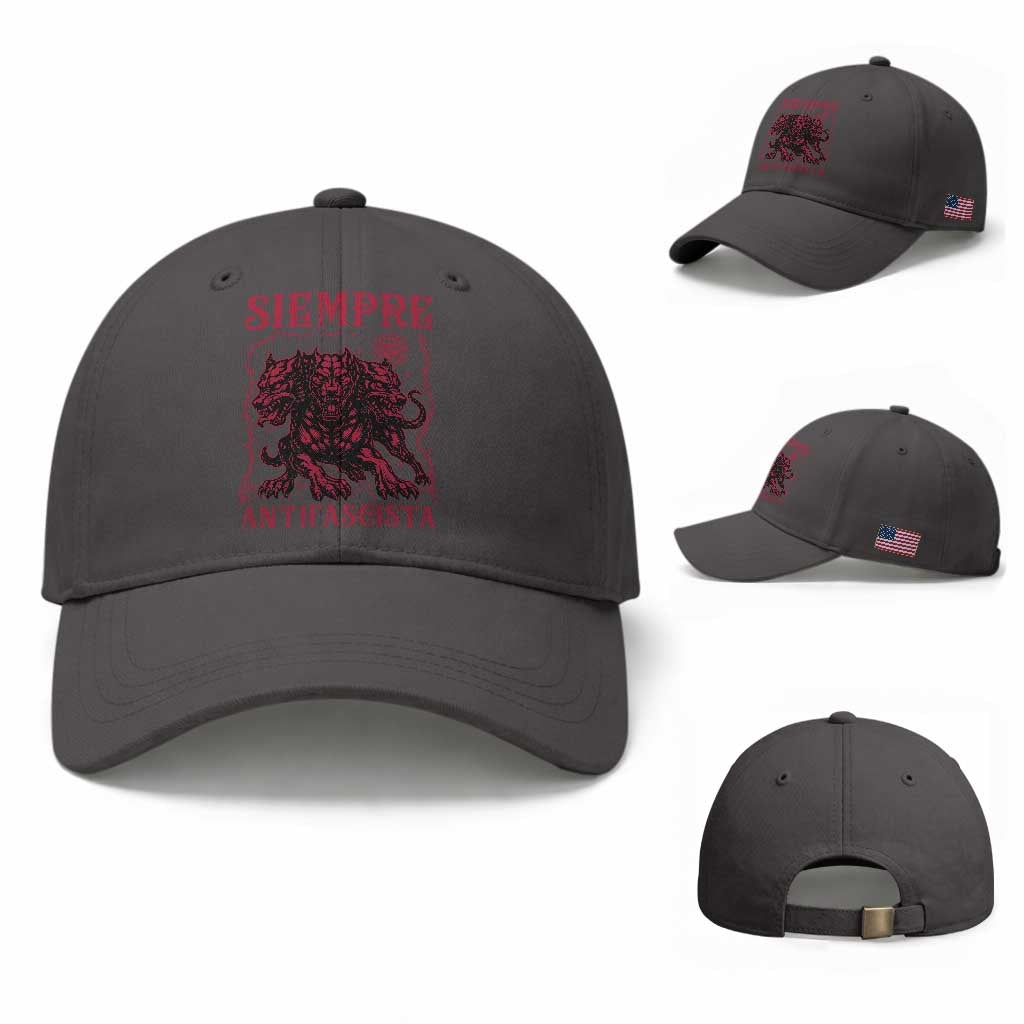 Siempre Antifascista Baseball Cap Anti Fascism Protest Vintage Hydra Dog TS11 Baseball Cap Universal Fit Dark Gray Print Your Wear