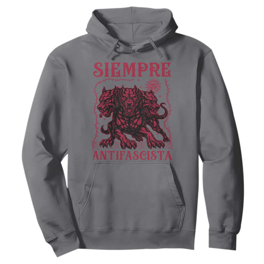 Siempre Antifascista Hoodie Anti Fascism Protest Vintage Hydra Dog TS11 Charcoal Print Your Wear