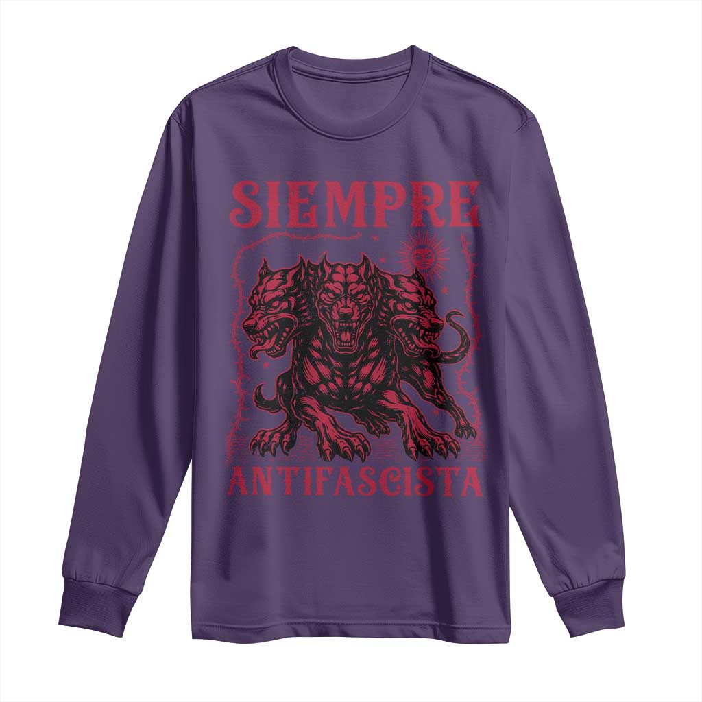 Siempre Antifascista Long Sleeve Shirt Anti Fascism Protest Vintage Hydra Dog TS11 Purple Print Your Wear