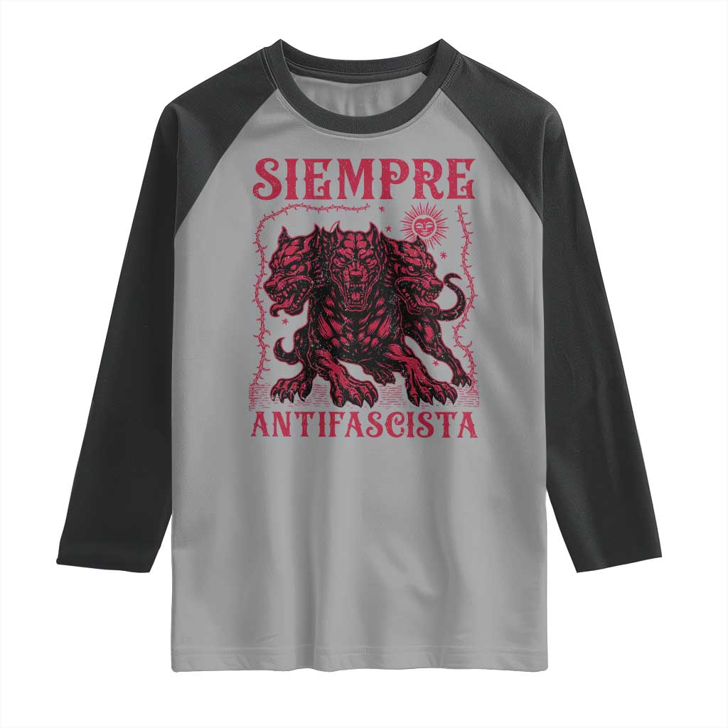 Siempre Antifascista Raglan Shirt Anti Fascism Protest Vintage Hydra Dog TS11 Sport Gray Black Print Your Wear