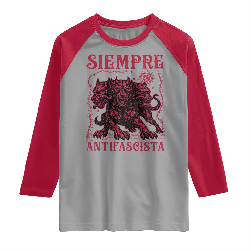 Siempre Antifascista Raglan Shirt Anti Fascism Protest Vintage Hydra Dog TS11 Sport Gray Red Print Your Wear