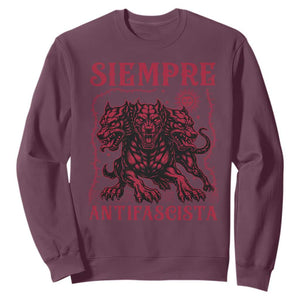 Siempre Antifascista Sweatshirt Anti Fascism Protest Vintage Hydra Dog TS11 Maroon Print Your Wear