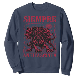 Siempre Antifascista Sweatshirt Anti Fascism Protest Vintage Hydra Dog TS11 Navy Print Your Wear
