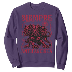 Siempre Antifascista Sweatshirt Anti Fascism Protest Vintage Hydra Dog TS11 Purple Print Your Wear