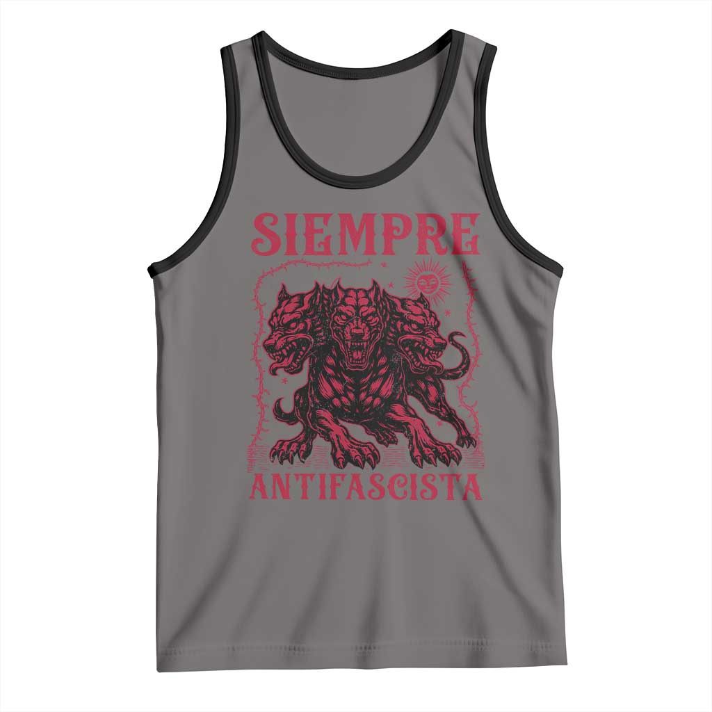 Siempre Antifascista Tank Top Anti Fascism Protest Vintage Hydra Dog TS11 Deep Heather Black Print Your Wear