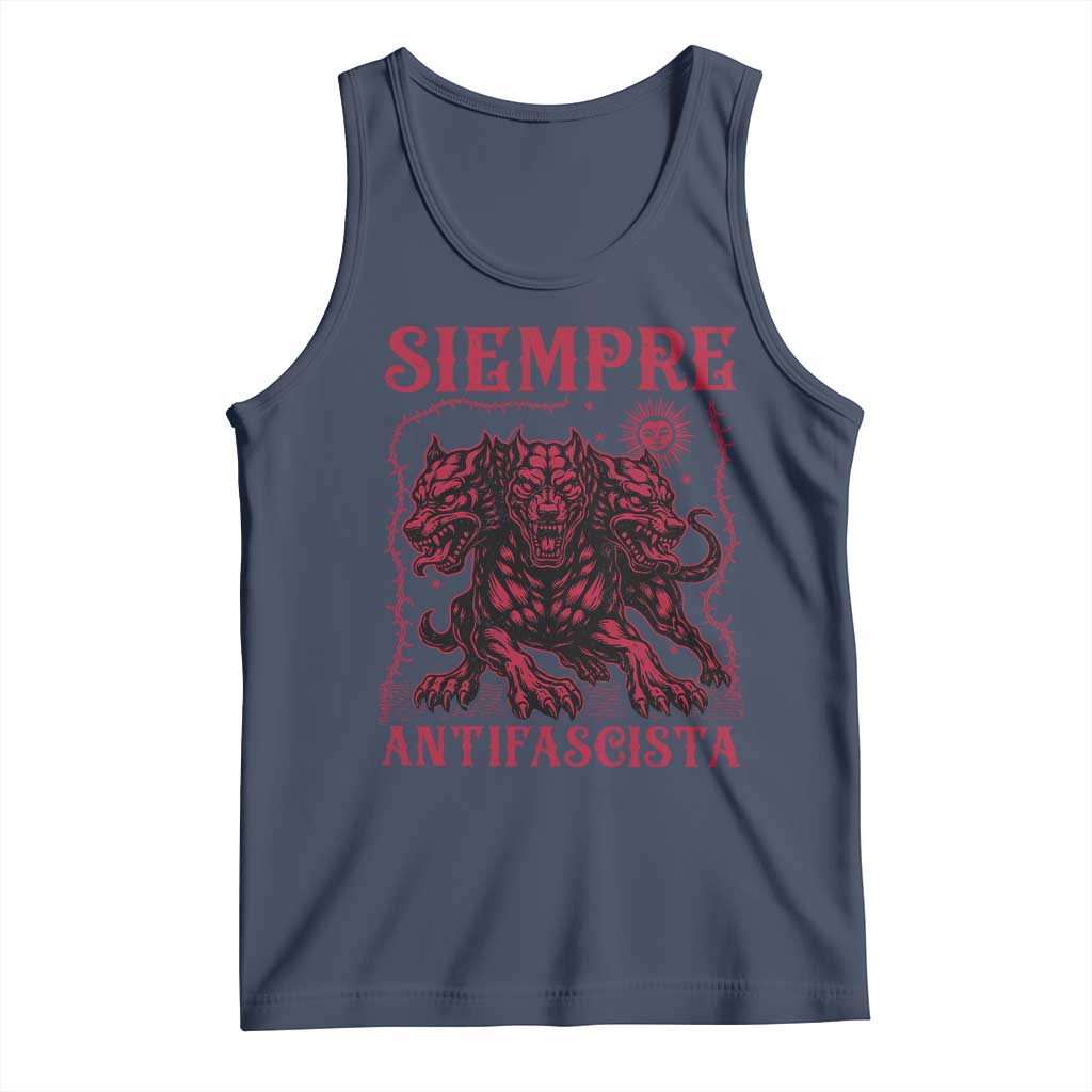 Siempre Antifascista Tank Top Anti Fascism Protest Vintage Hydra Dog TS11 Navy Print Your Wear