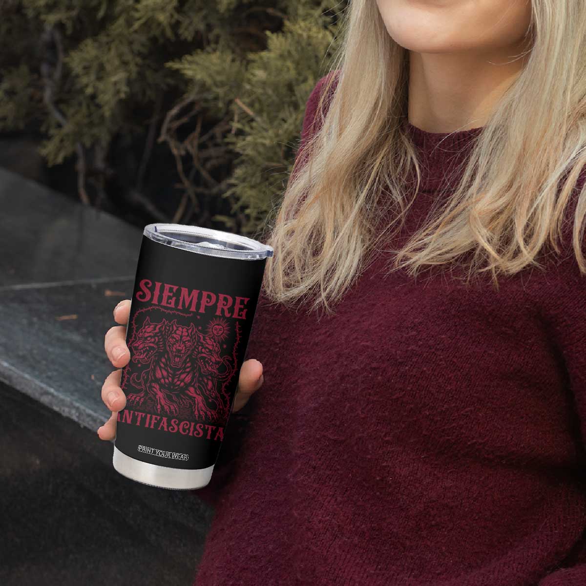 Siempre Antifascista Tumbler Cup Anti Fascism Protest Vintage Hydra Dog TS11 Print Your Wear
