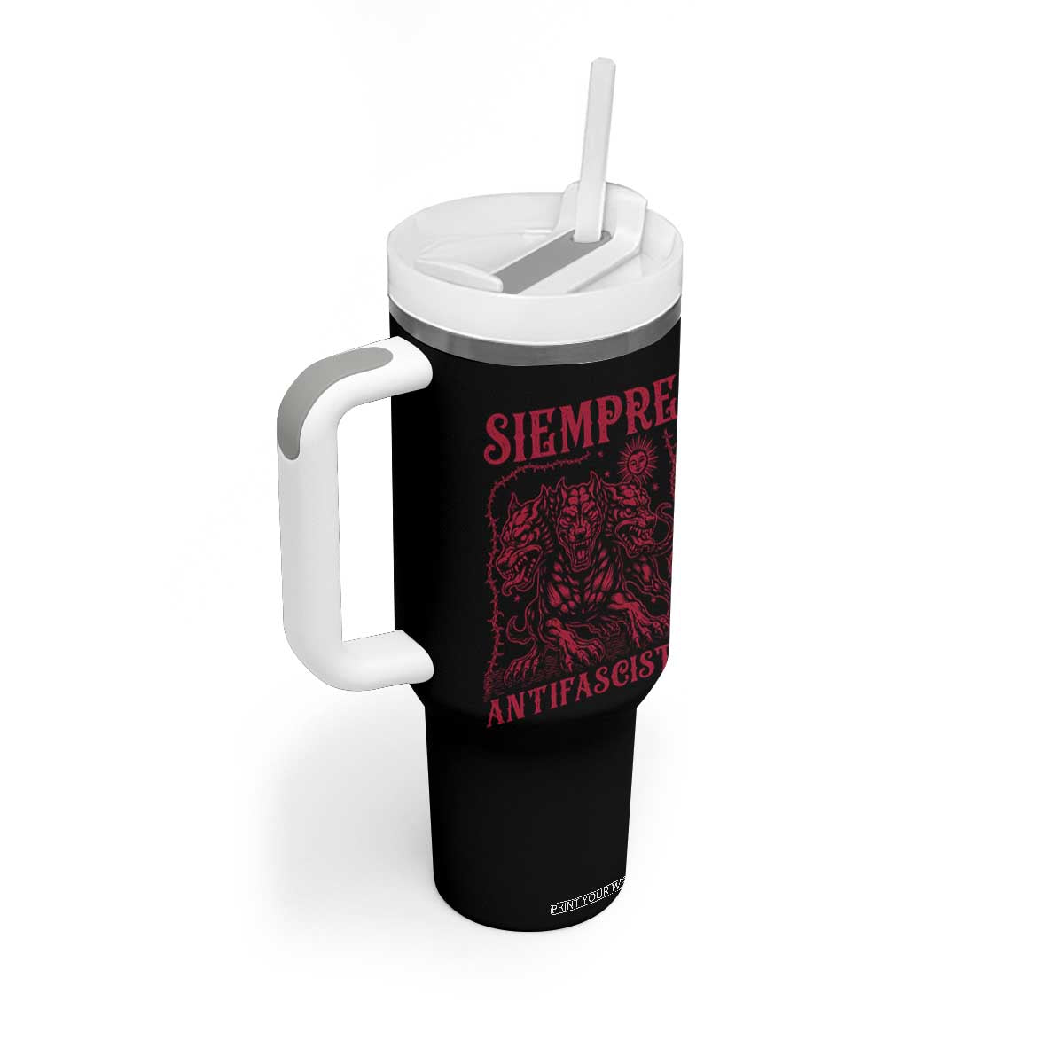 Siempre Antifascista Tumbler With Handle Anti Fascism Protest Vintage Hydra Dog TS11 Print Your Wear