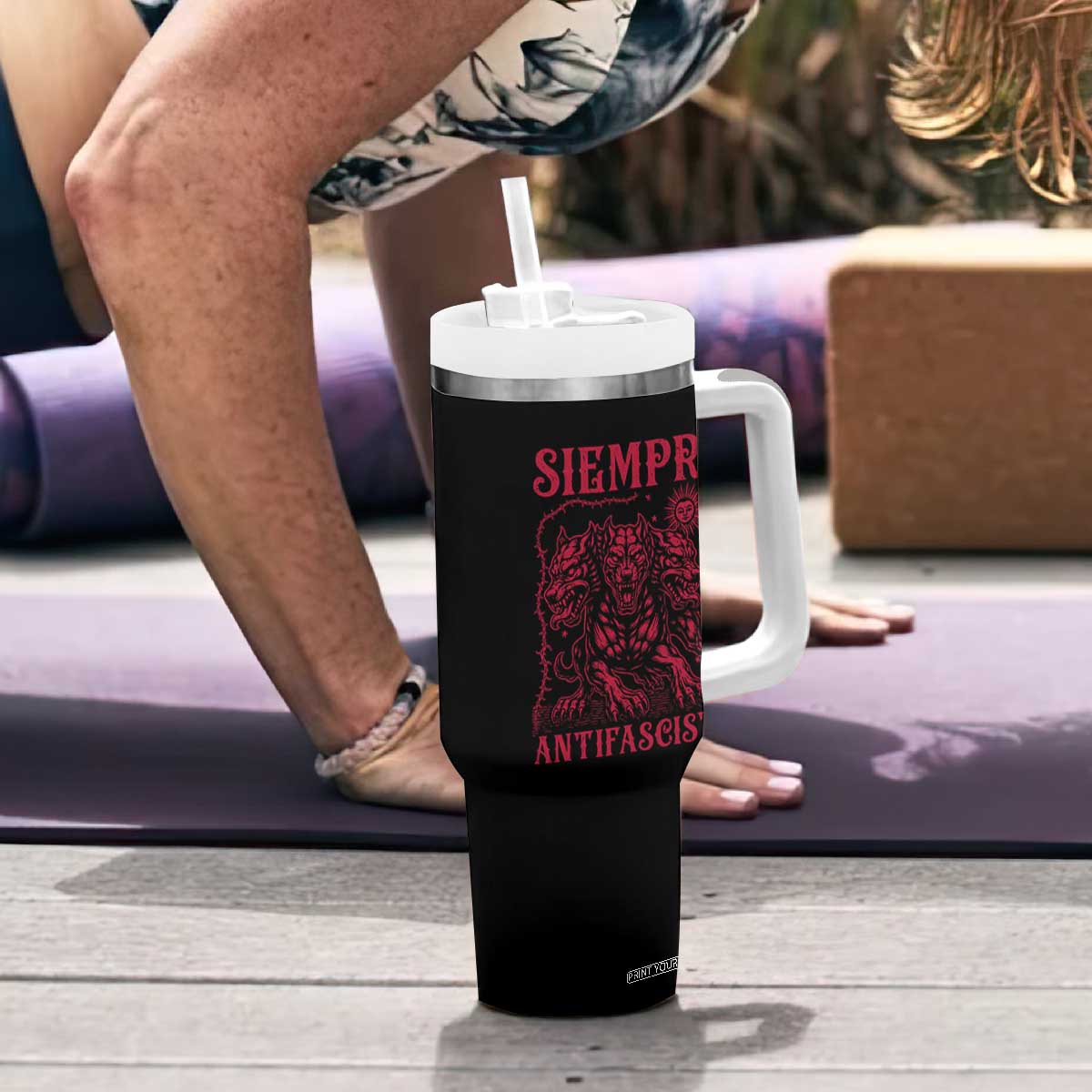 Siempre Antifascista Tumbler With Handle Anti Fascism Protest Vintage Hydra Dog TS11 Print Your Wear