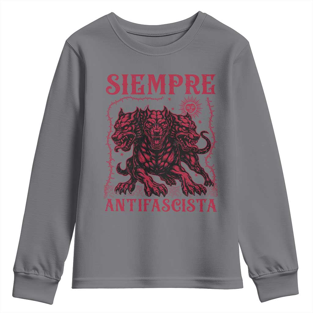 Siempre Antifascista Youth Sweatshirt Anti Fascism Protest Vintage Hydra Dog TS11 Charcoal Print Your Wear