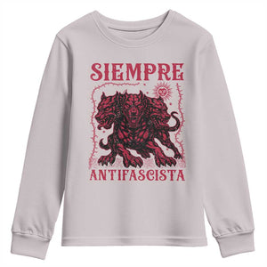 Siempre Antifascista Youth Sweatshirt Anti Fascism Protest Vintage Hydra Dog TS11 Ice Gray Print Your Wear